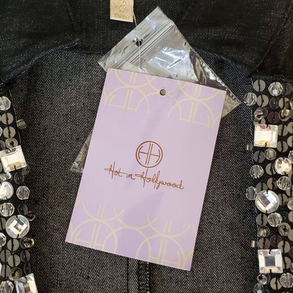 Hot In Hollywood 2XL Black Embellished Open Front Jacket Sparkling Crystal - Picture 5 of 15